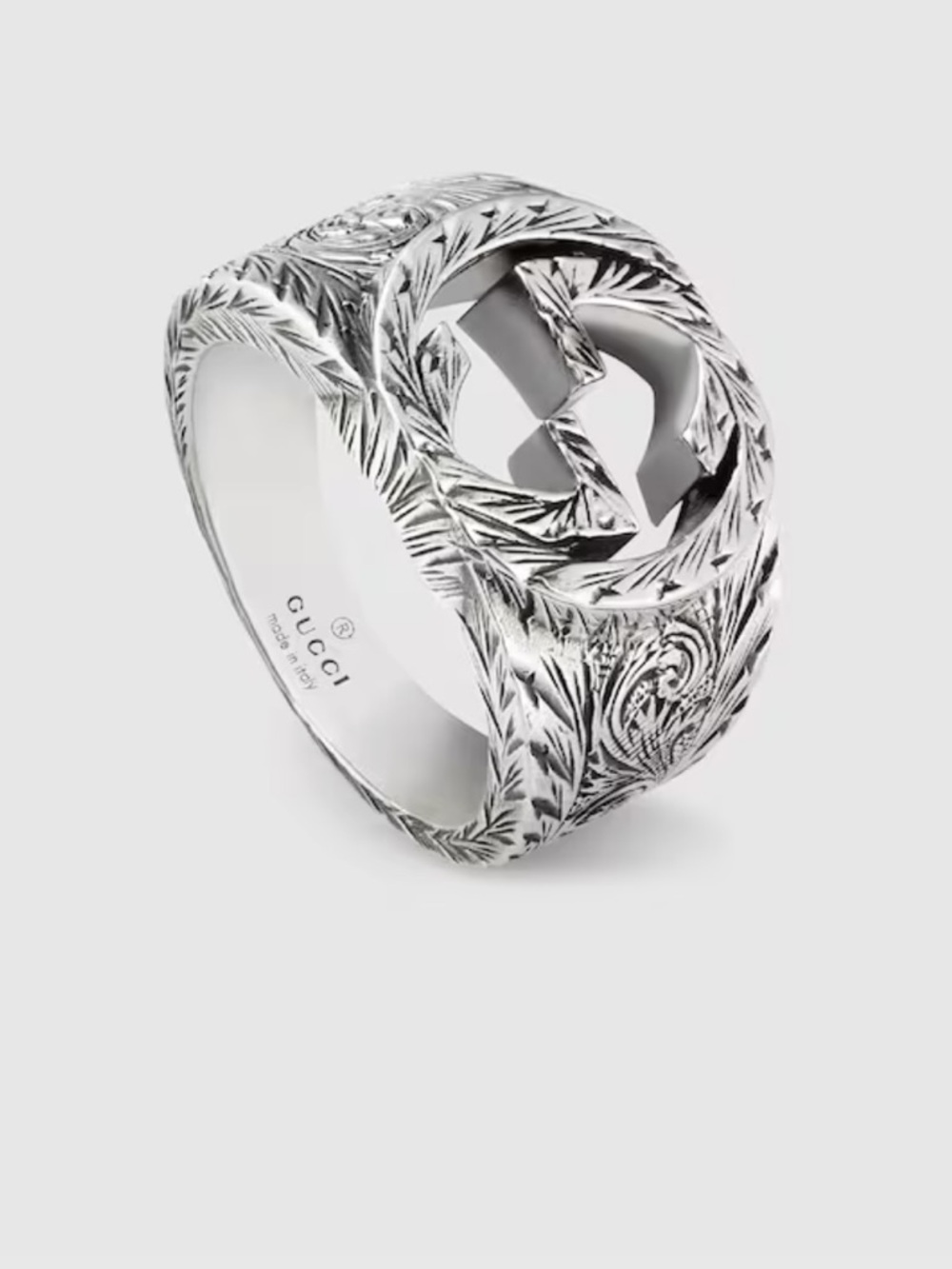 NWB GUCCI INTERLOCKING RING Ag 925 STERLING SILVER ENGRAVED PATTERN GUCCI SZ/21 - Picture 2 of 13